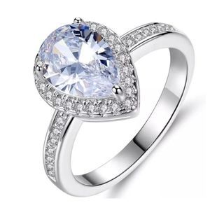 3 CT Pear Diamond Silver Engagement Wedding Ring